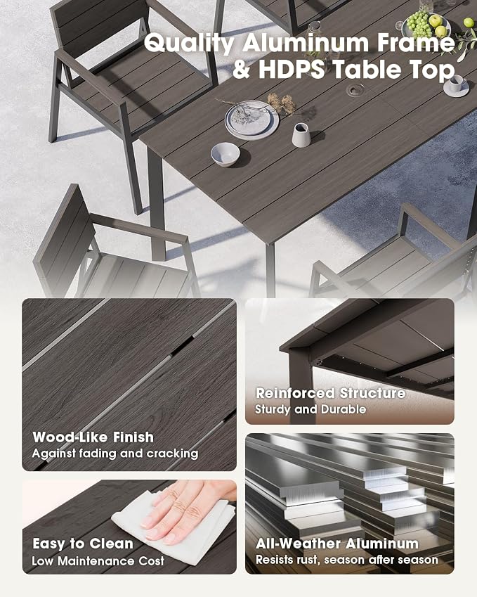 Outdoor Patio Dining Sets, Aluminum 5 Piece HDPS Outdoor Dining Table and - Image 4