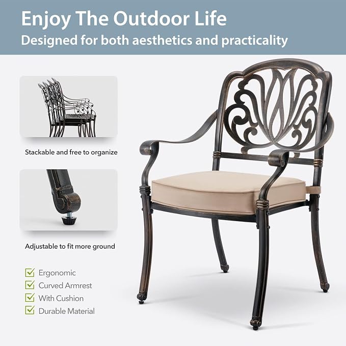 7-Piece Cast Aluminum Patio Furniture, Outdoor Dining Sets - Image 5