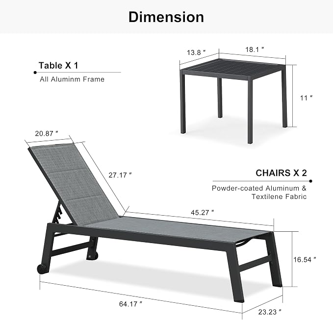 PURPLE LEAF Outdoor Chaise Lounge Set of 2 Aluminum Patio Lounge Chair - Image 2