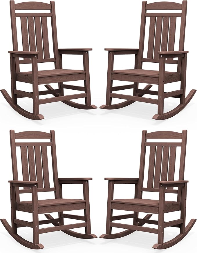 SERWALL HDPE Outdoor Rocking Chair Set of 4, Oversized Patio Rocking Chairs by SERWALL