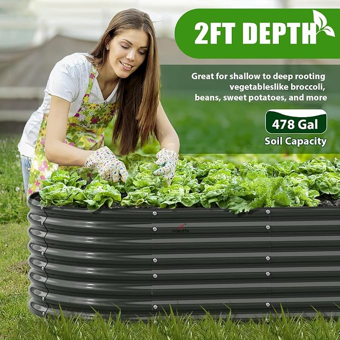 A ANLEOLIFE 8x4x2ft Galvanized Raised Garden Bed Kit, Oval Metal Deep Root - Image 9