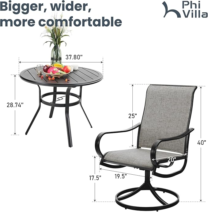 PHI VILLA 5 Piece Patio Dining Set, 4 Swivel Patio Chairs and 1 Round Metal - Image 6