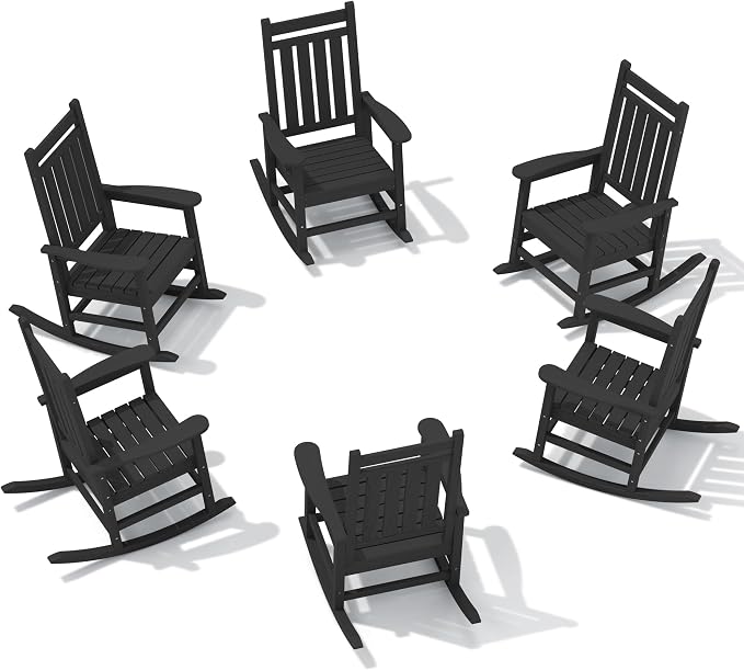 SERWALL HDPE Outdoor Rocking Chair Set of 6, Patio Rocking Chairs by SERWALL