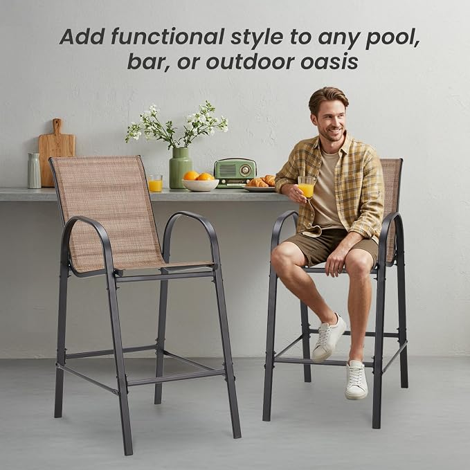HOMREST Outdoor Bar Height Stools Set of 6, Stackable Patio Chairs - Image 8