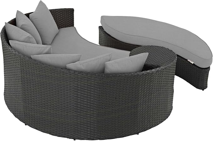 Modway Sojourn Wicker Rattan Outdoor Patio Sunbrella Fabric Daybed in Canvas - Image 3