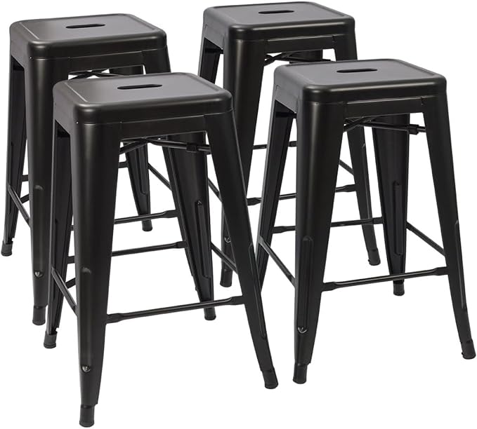 Devoko Metal Bar Stools 24" Indoor Outdoor Stackable Barstools Modern Style by DEVOKO