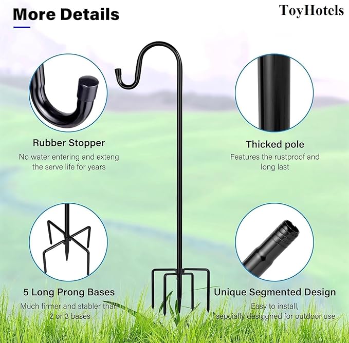 Shepherd Hooks for Outdoor, 2 Pack 62 Inch Bird Feeder Pole - Image 2