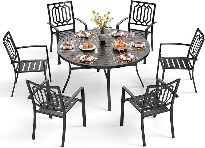 PHI VILLA 7 Pieces Outdoor Round Dining Set by PHIVILLAThepioneerofcomfortablehouseholdsupplies
