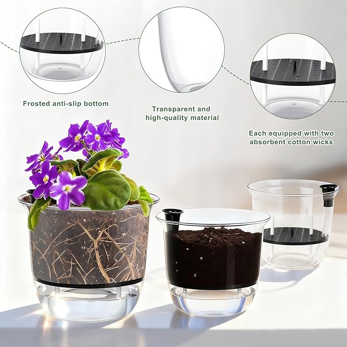 6 Pcs Clear Self Watering Pots for Indoor Outdoor Plants Flowers, 2 Each of 4 - Image 3