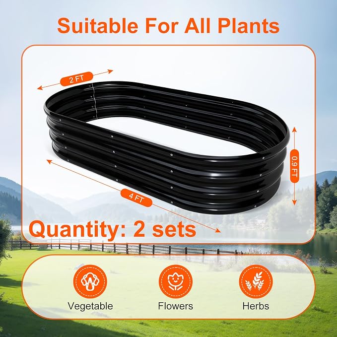 Raised Garden Bed Outdoor 2 Sets Oval Large Coating Metal Planter Box - Image 3