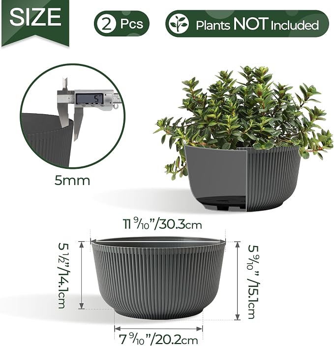 T4U 12 Inch Large Self Watering Plant Pots, Wide Self Watering Planter - Image 2