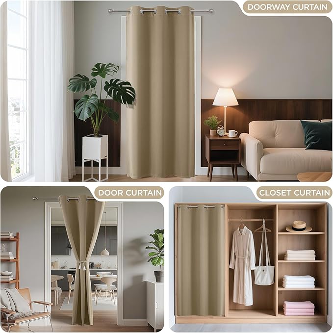 Joydeco Blackout Door Curtain for Doorway Privacy 80 Inches Long, Grommet - Image 4