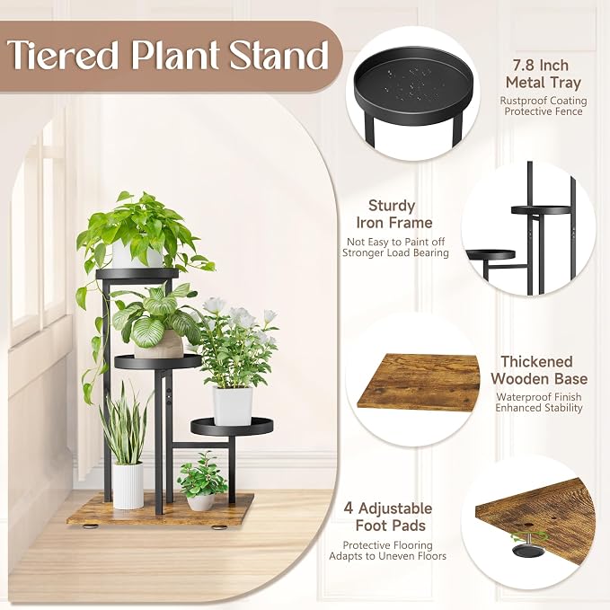 iDavosic.ly 3 Tier Plant Stand Indoor, Tiered Corner Flower Holder Shelf Outdoor - Image 3