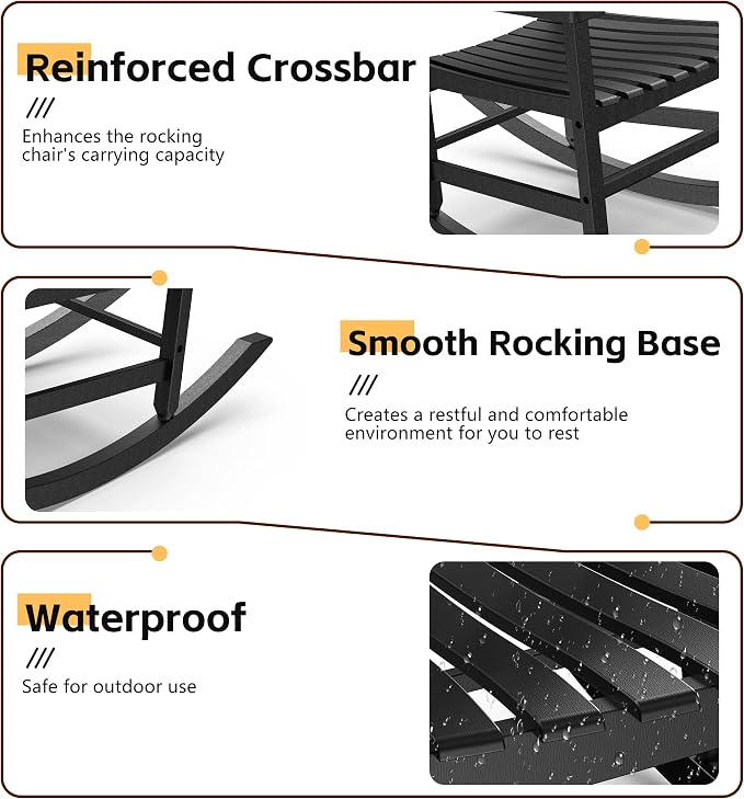 Patio Rocking Chair Outdoor Set of 2, Weather Resistant Poly Resin Oversized - Image 4