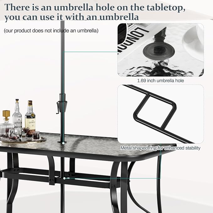 TLSUNNY 7 Pieces Patio Dining Set, Outdoor Table and Chairs W/1.69″ Umbrella - Image 4