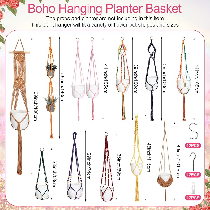 Hoteam 12 Pcs Macrame Plant Hangers Macrame Hanging Planters - Image 2