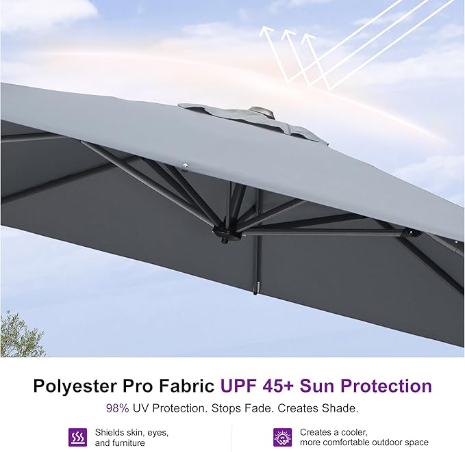 PURPLE LEAF 8 Feet Square Cantilever Umbrella Patio Umbrella - Image 6