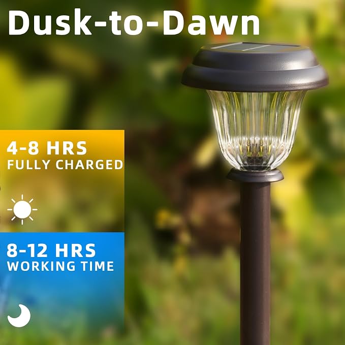 Solar Lights Outdoor, 6 Pack Metal Solar Pathway Lights, Heavy Duty Stainless - Image 6