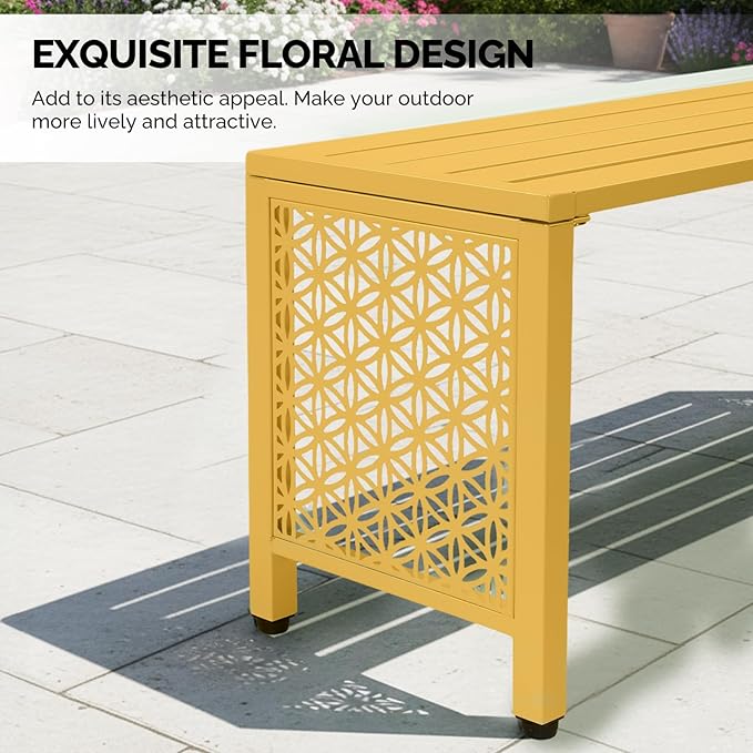 VINGLI 40in Outdoor Metal Bench, All-Weathe Backless Patio Bench - Image 6
