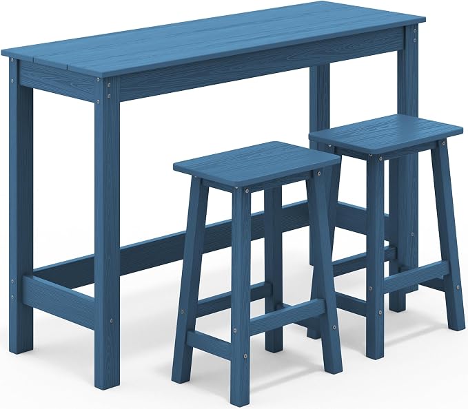 SERWALL 3-Piece Outdoor Bar Set, Rectangular All Weather HDPE Bar Height Patio by SERWALL