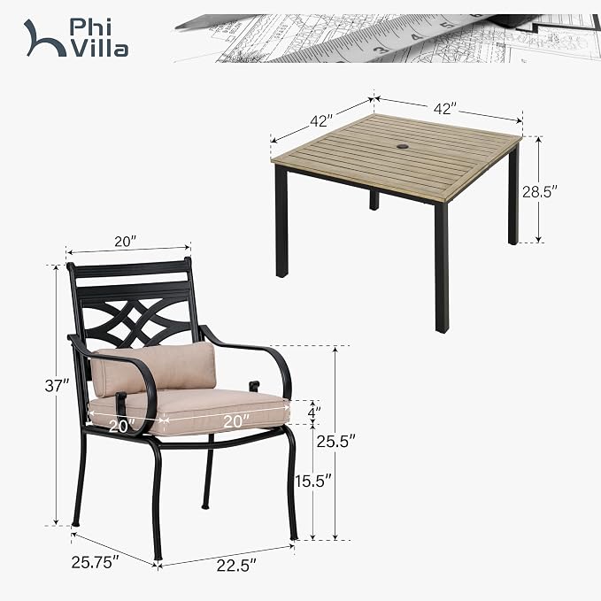 PHI VILLA 5 Pieces Outdoor Dining Set - Image 2