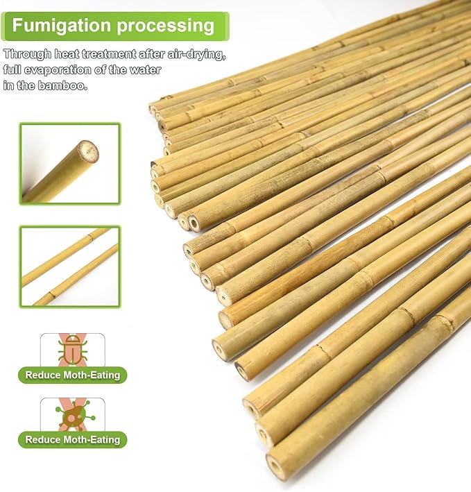 25pcs 1/2" D Thicker Heavy Duty Bamboo Stakes, 4.75FT Plant Stakes, Natural - Image 3