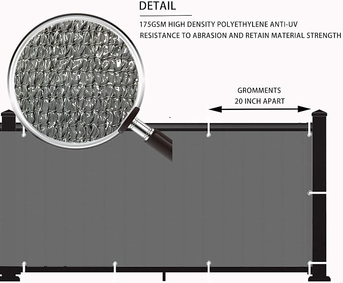LOVE STORY 3.3'x19.7' Dark Grey Balcony Screen Privacy Fence Cover UV - Image 4