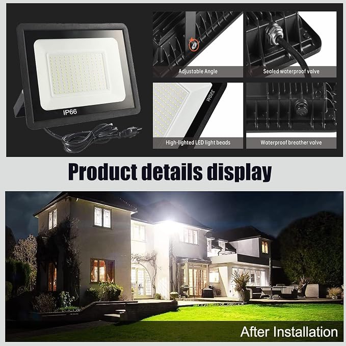 4Pack LED Flood Light Outdoor, 150W LED Work Light 15000lmwith 6FT US Plug - Image 6