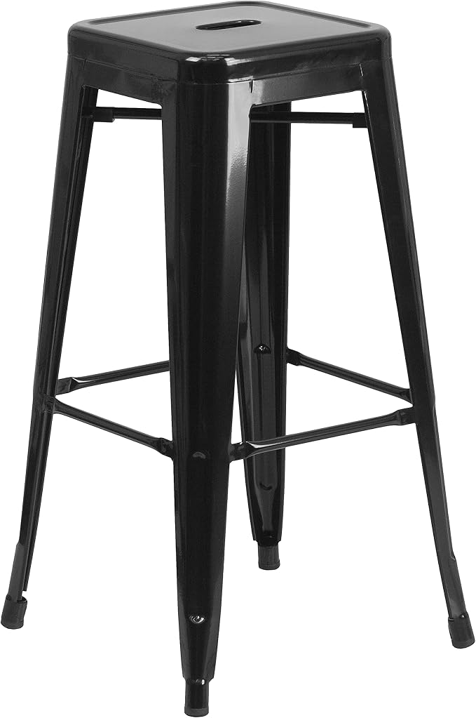 Flash Furniture Lily 4 Pack Commercial Grade 30" High Backless Black Metal - Image 8