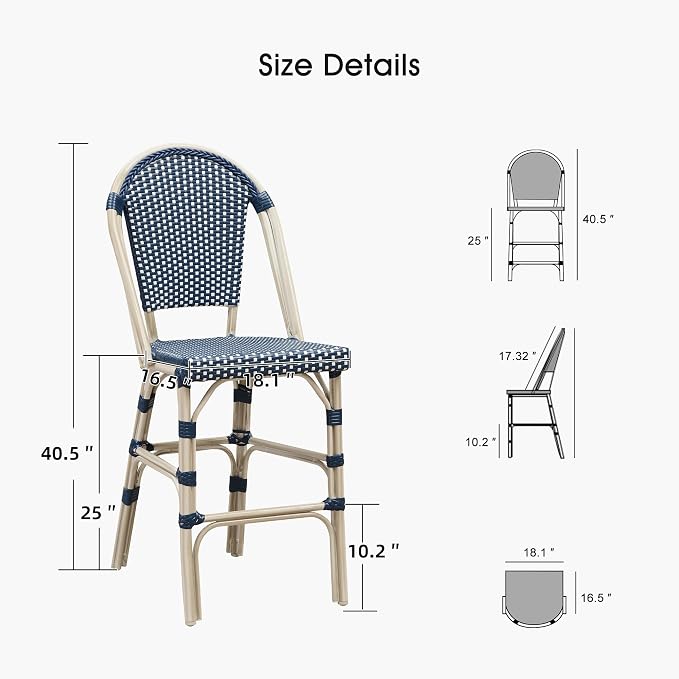 PURPLE LEAF French Counter Height Bar Stool Set of 4 25" White Print Finish - Image 6