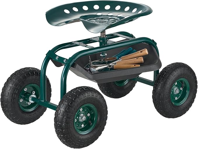 VEVOR Rolling Garden Cart with Swivel Seat, Heavy Duty Garden Seat with Storage - Image 9
