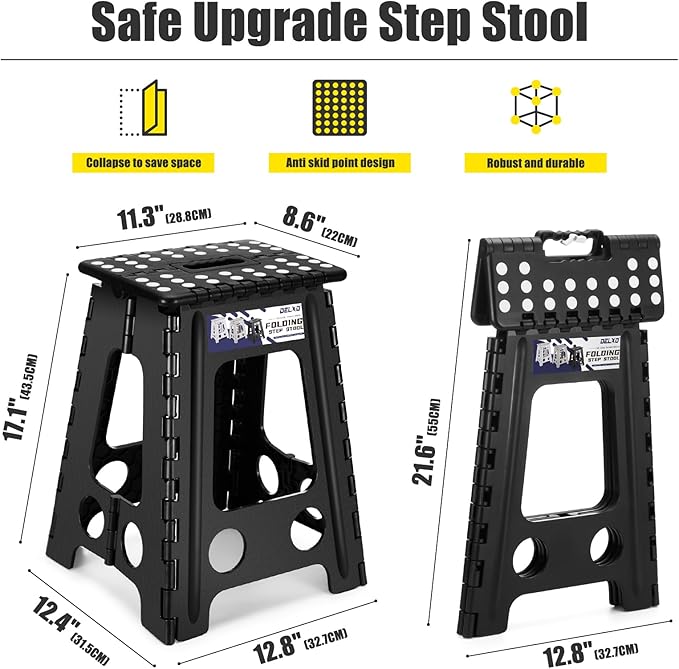 Delxo 17.5 Inch Folding Step Stool, Foldable Stool - Image 2