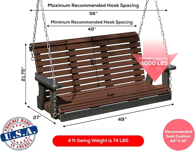 Poly Lumber Wood 4FT Porch Swing Amish Craftsmandship Made in USA HDPE - Image 2