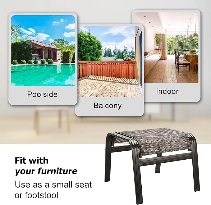 Patio Footstools Outdoor Foot Rest Aluminum Ottomans Samll Seat Wicker - Image 6