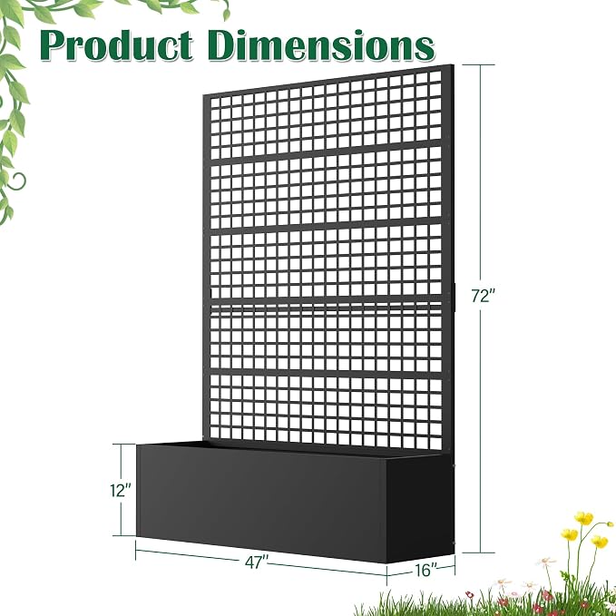 Metal Planter Box with Trellis 47" L x 16" W x 72" H, Raised Garden Bed with - Image 3