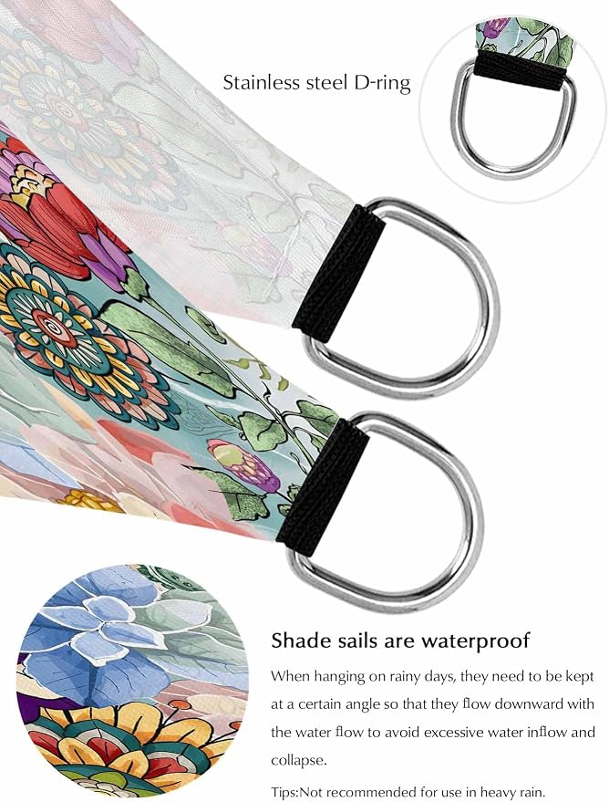 Sun Shade Sail 8'x10' Boho Floral Rectangle Sun Shade Sails Canopy Waterproof - Image 8