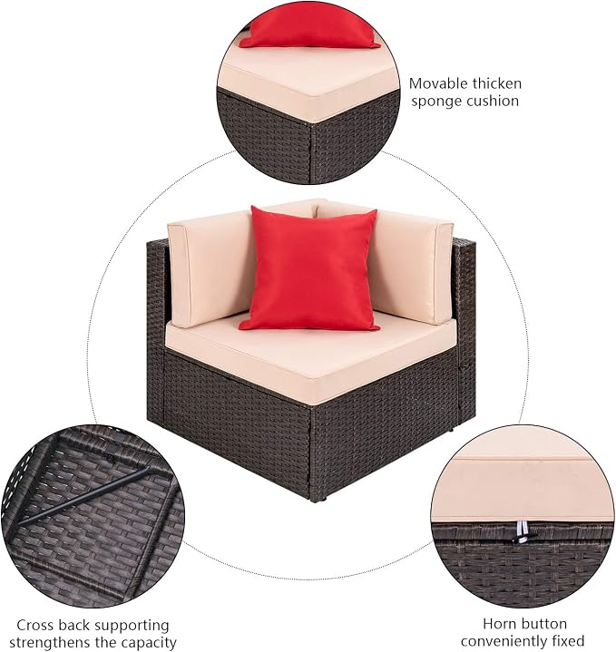 Devoko 9 Pieces Outdoor Sectional Sofa All-Weather Patio Furniture Sets Manual - Image 3