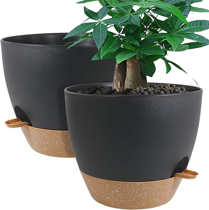 12inch 2Pack Large Self Watering Planters, Plastic Plant Pots by UOUZ