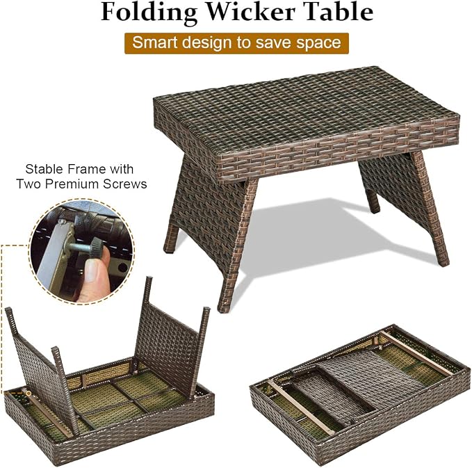 Tangkula Outdoor Folding Wicker Table, Heavy Duty Rattan Foldable Standing - Image 6
