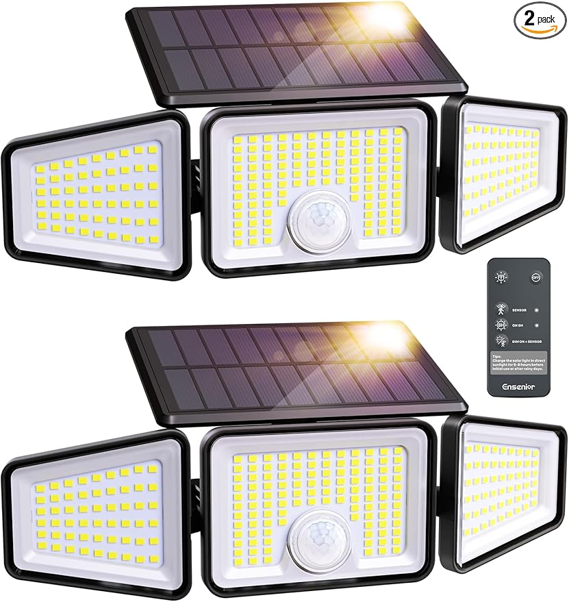 Ensenior Solar Lights Outdoor Motion Sensor, 2600LM 220 LED High Brightness by Ensenior