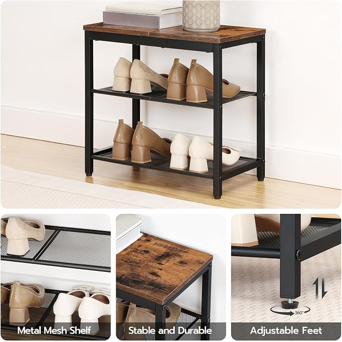 HOOBRO Shoe Bench, 3-Tier Shoe Rack, Industrial Shoe Organizer Storage Bench - Image 5