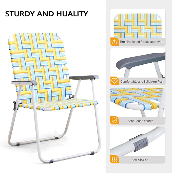 VINGLI Patio Lawn Webbed Folding Chairs Outdoor Beach Portable Camping Chair - Image 4