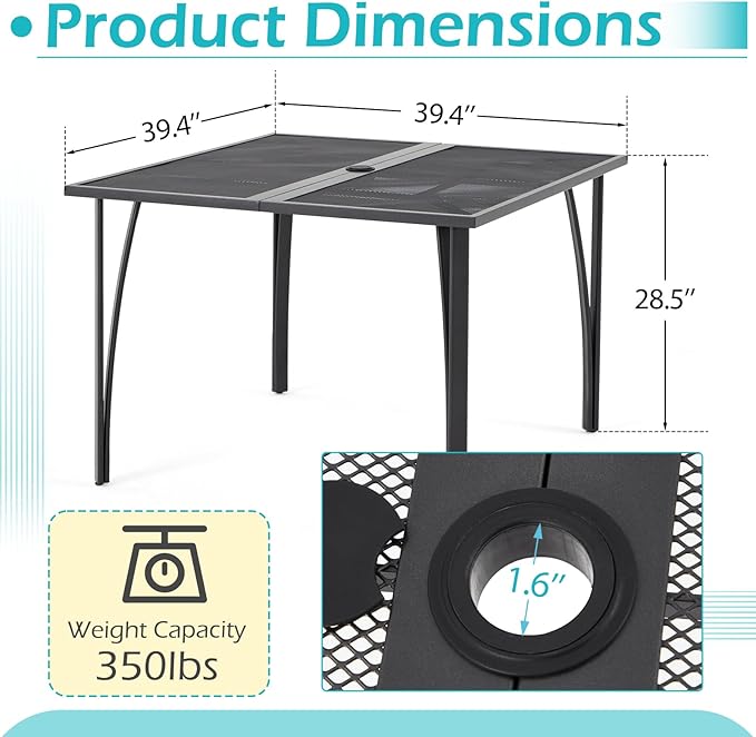 AECOJOY 39.4" Outdoor Patio Dining Table - Image 3