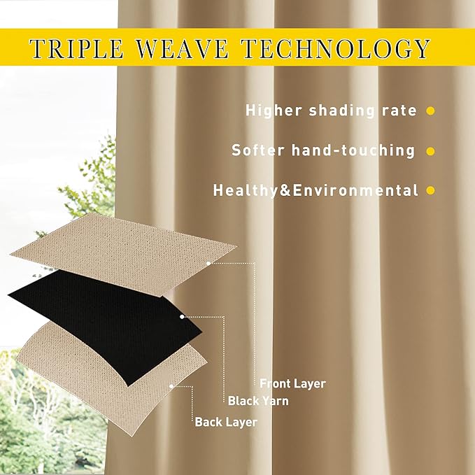 NICETOWN 2 Panels Outdoor Curtains Waterproof Pocket & Back Tab on Top & Bottom - Image 6