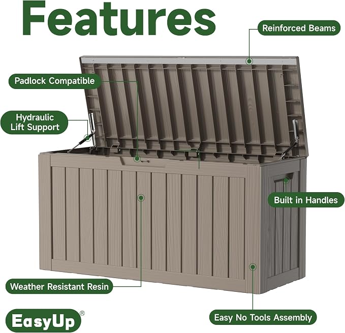 EasyUp 80 Gallon Resin Deck Box Storage Outdoor Waterproof Boxes Lockable UV - Image 6