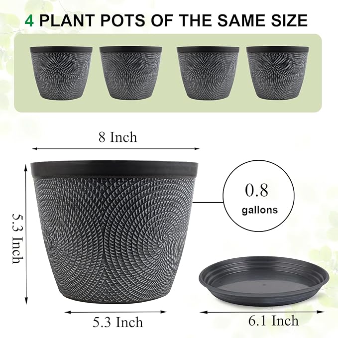 Quarut 4 Pack 8 Inch Flower Pots Planters - Image 6