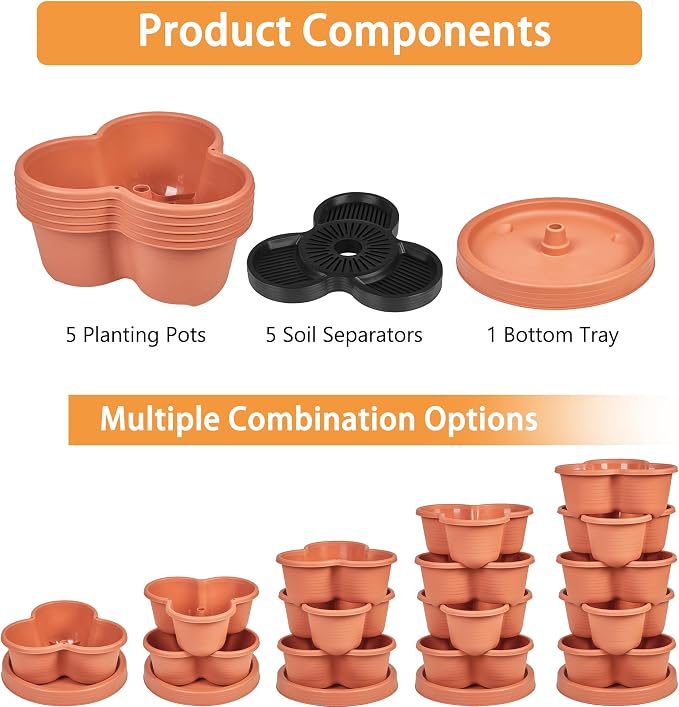 VECELO 5 Tier Vertical Garden Planter, Self Watering Stackable Planters - Image 7