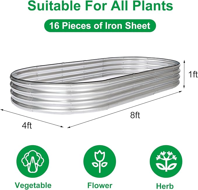 JERIA 8×4×1ft Oval Raised Garden Bed, Galvanized Raised Garden Bed Kit Outdoor - Image 2