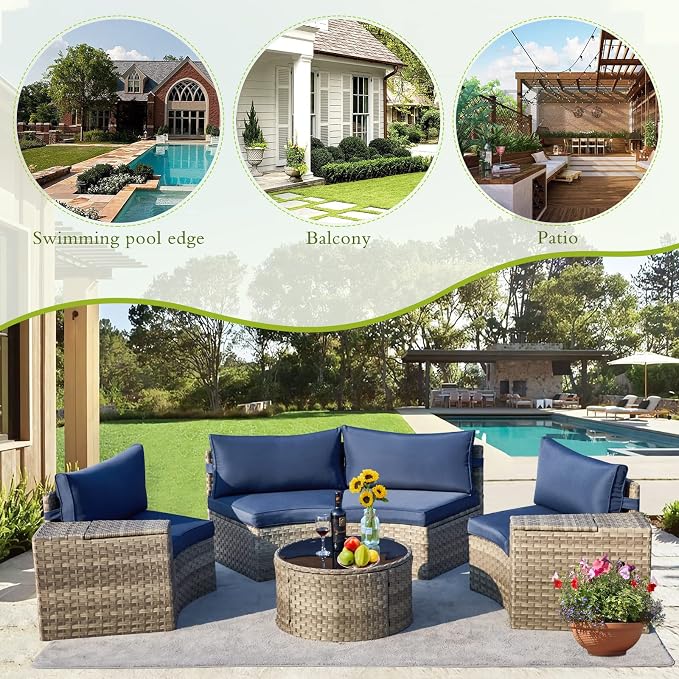 ECOTOUGE 7 Piece Outdoor Half Moon Furniture, Wicker Patio Sectional - Image 6