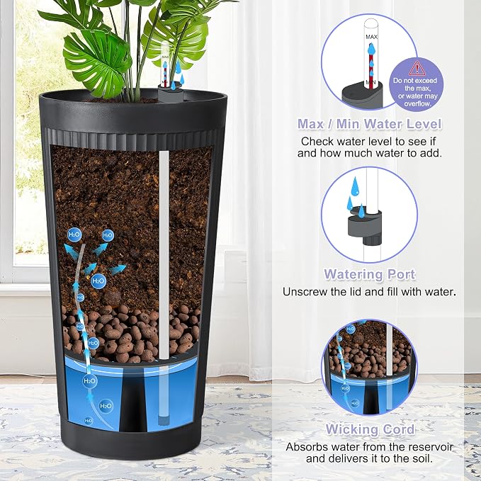 24in Tall Self-Watering Planters Set of 2 - Image 5